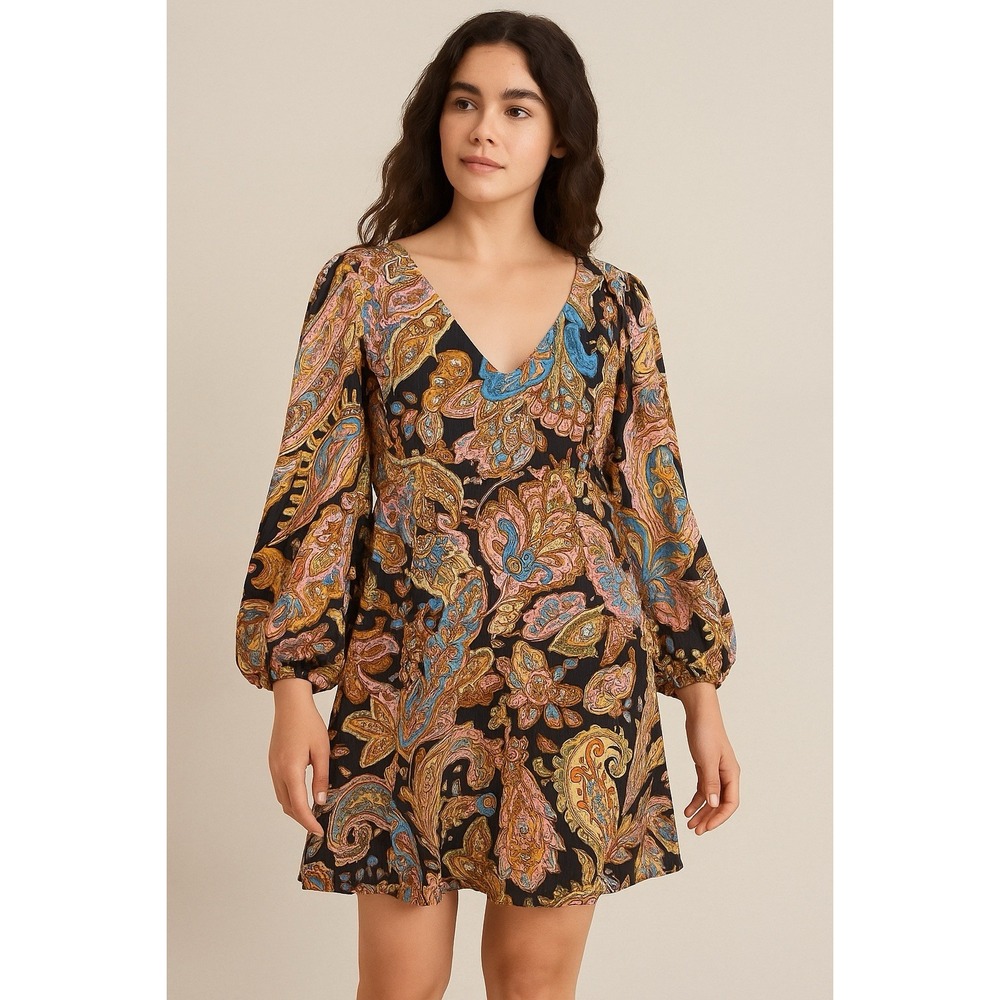 Anthropologie Sanctuary Women's Dress Blue Xl Polyester Boho Cottage‎ Paisley